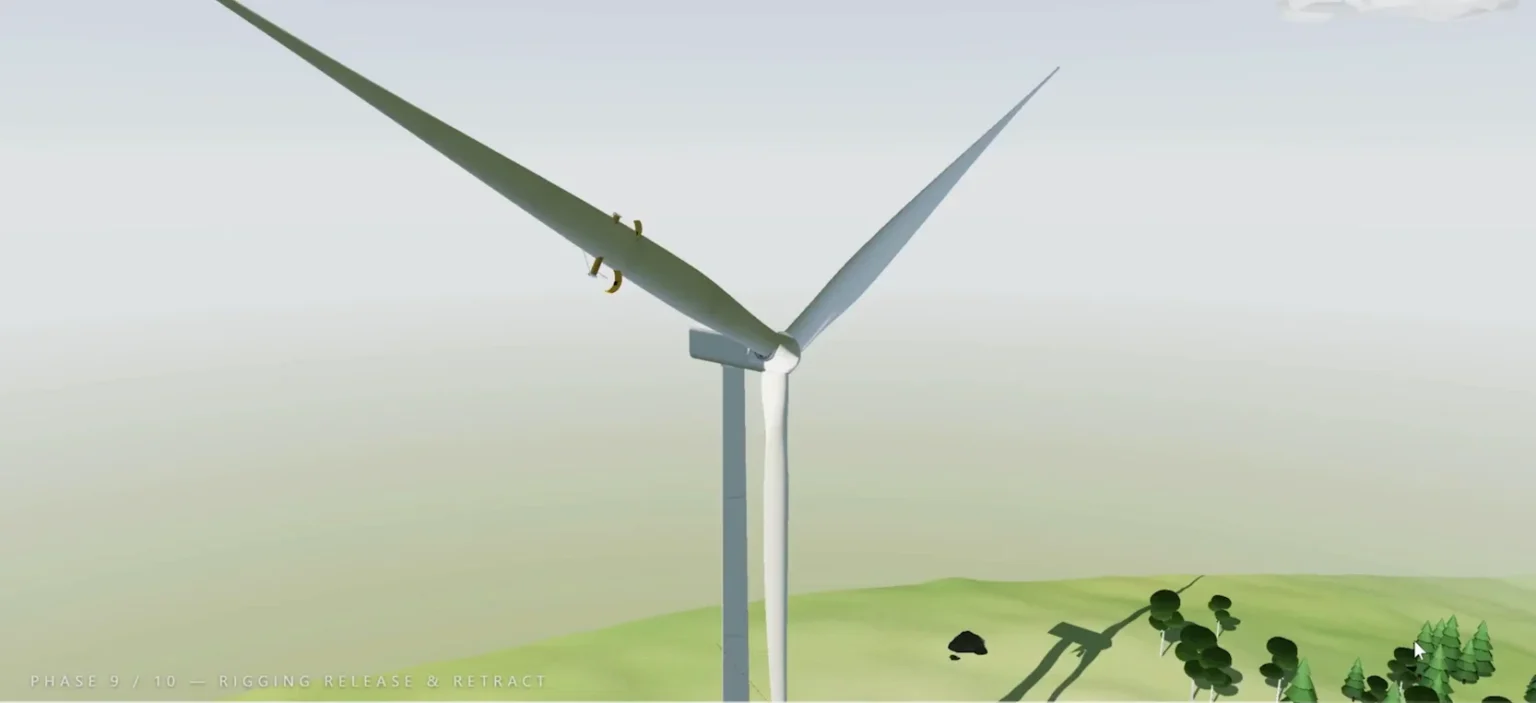 Gemini 3.6 Flash generating engineering-grade 3D wind turbine installation animation code