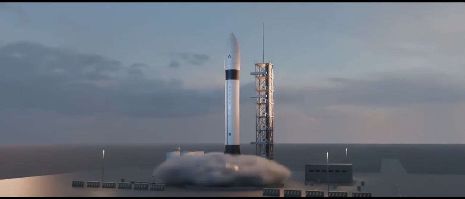 Rocket launch scene generated by GPT-6 Astra with ASTRA branding on the fuselage and a coastal launch pad