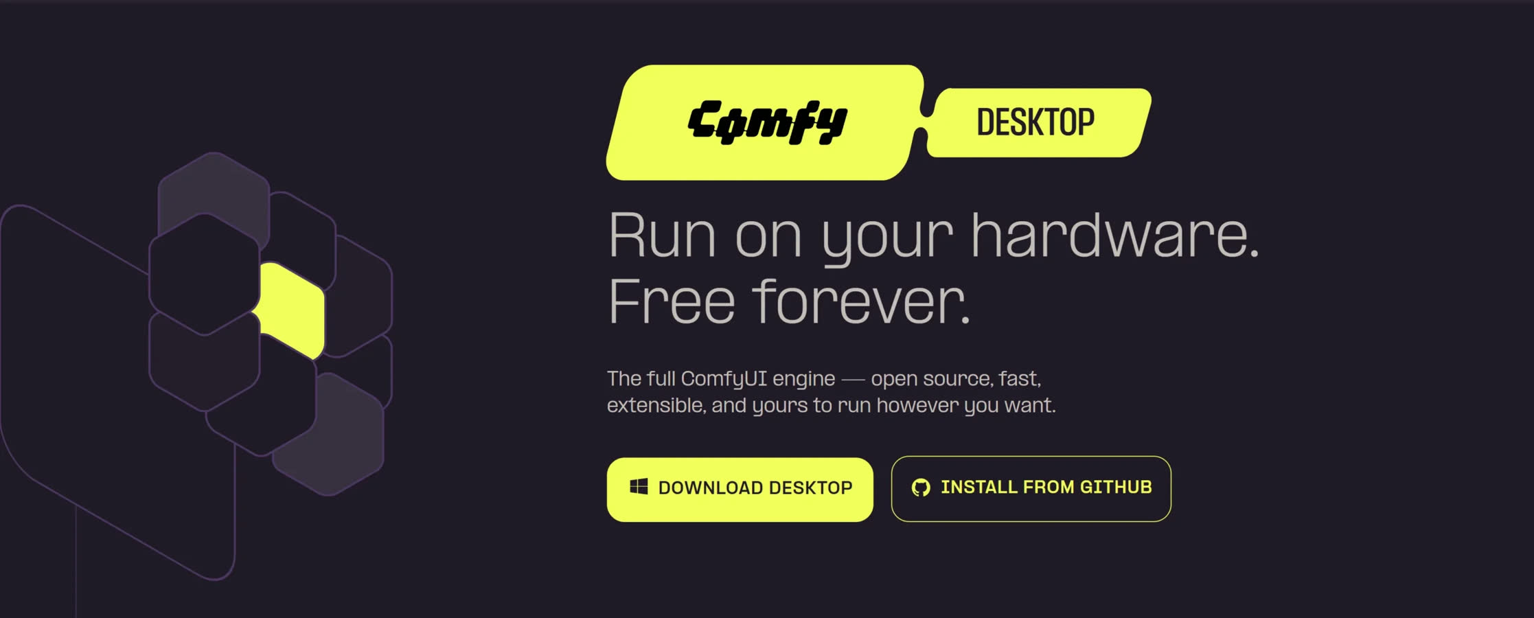 ComfyUI Desktop official download page: Run on your hardware. Free forever.