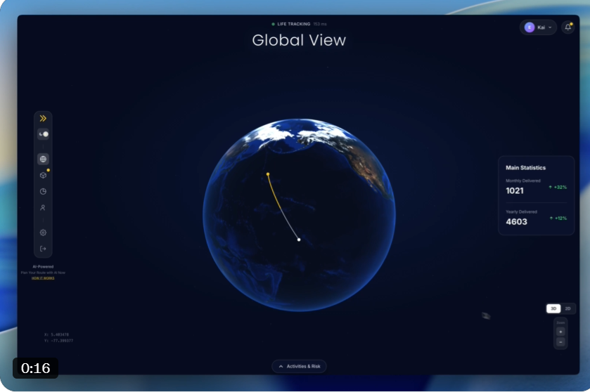 Qwen3.8-Max test: 3D earth dashboard rebuilt from a single prompt and reference image
